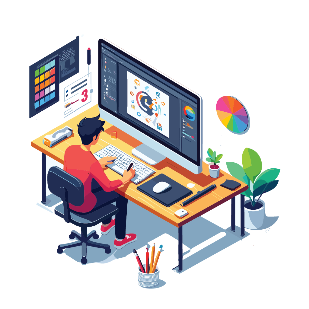 Social media marketing strategy illustration with engagement and analytics