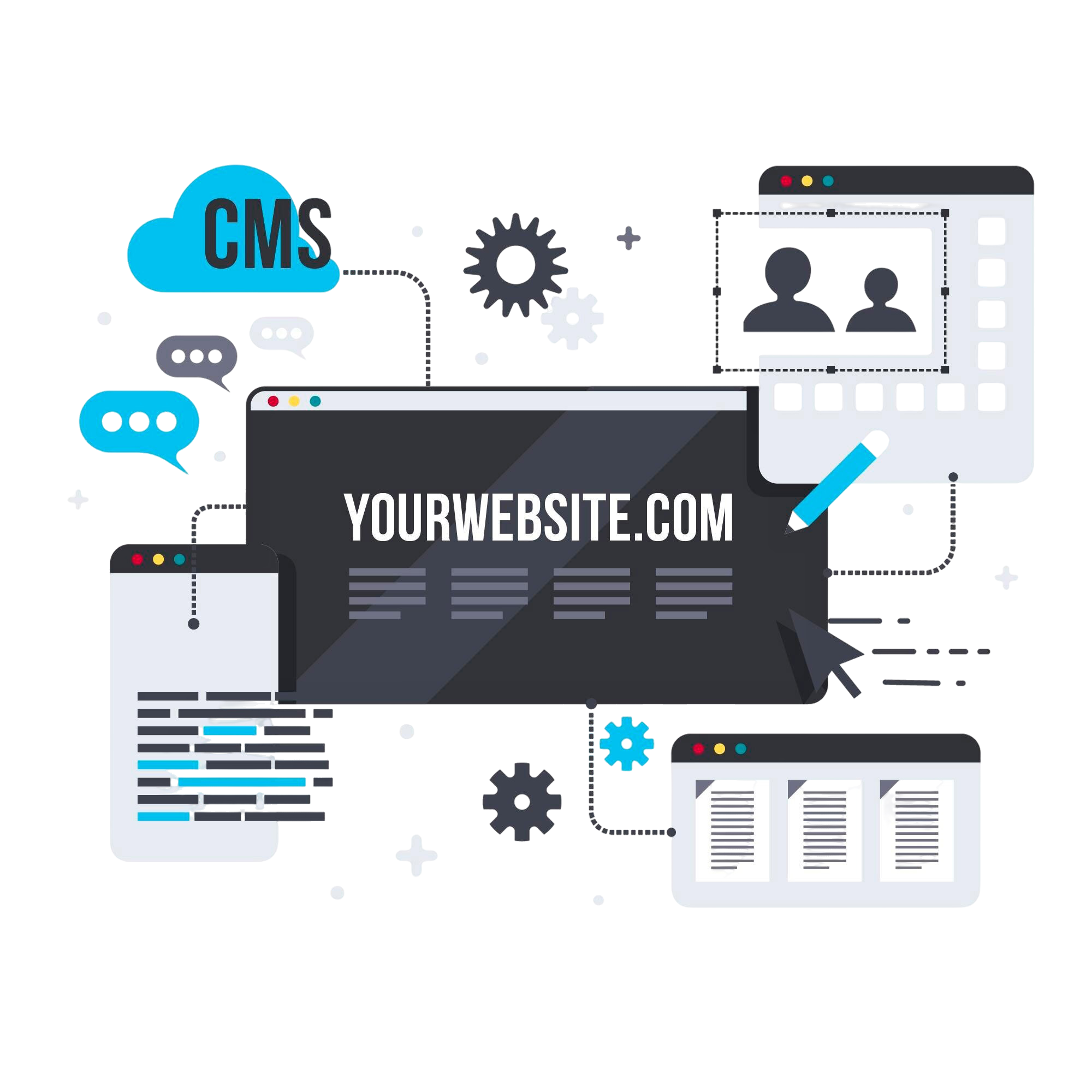 Social media marketing strategy illustration with engagement and analytics